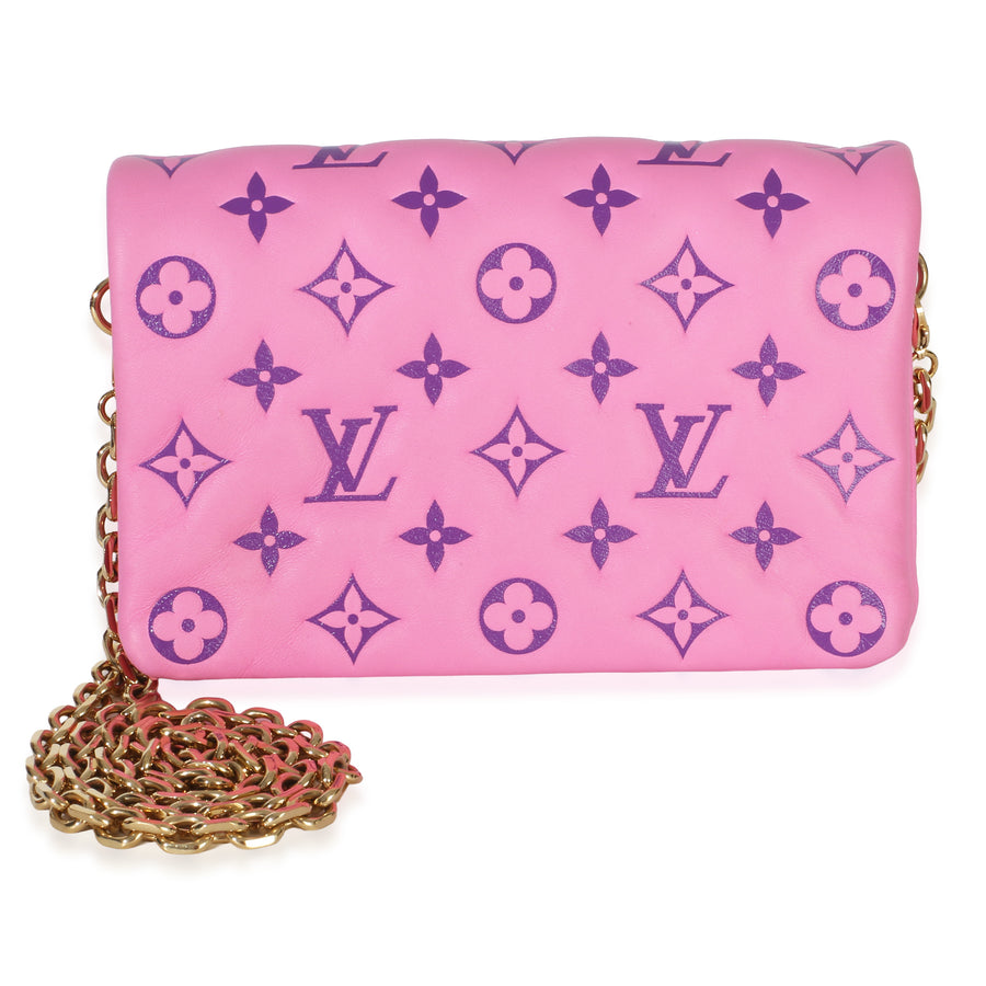 Louis Vuitton Pink Purple Lambskin Embossed Monogram Pochette Coussin Leather Bag