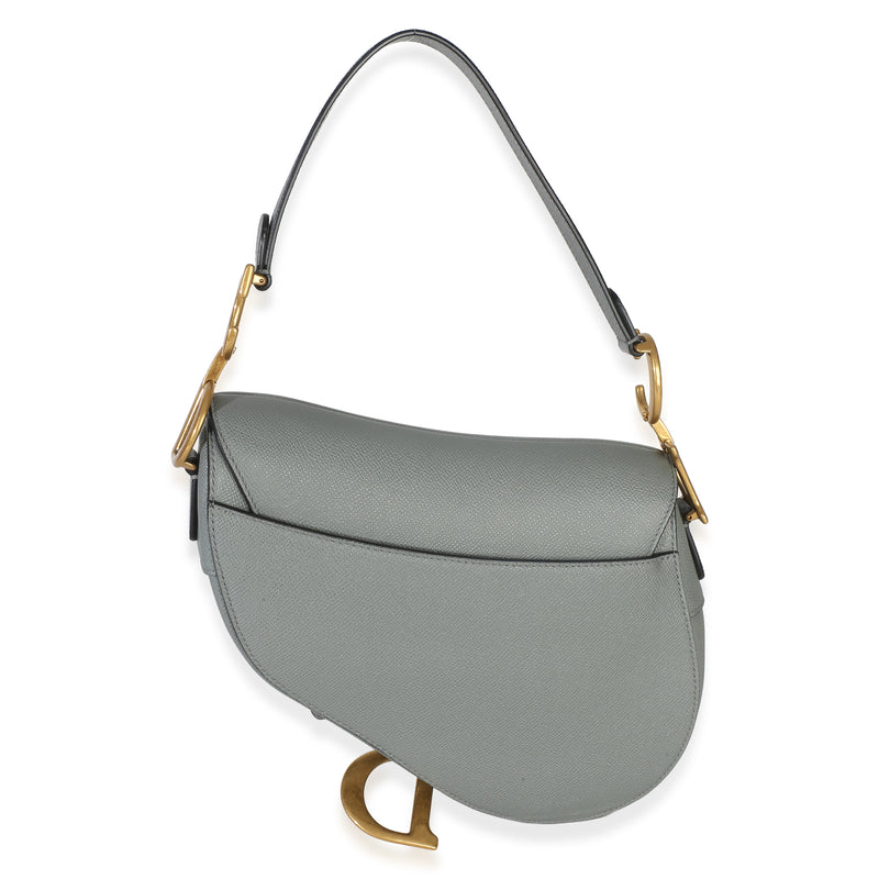 Christian Dior Blue Grey Grained Calfskin Medium Saddle Bag Blue; Gray Leather