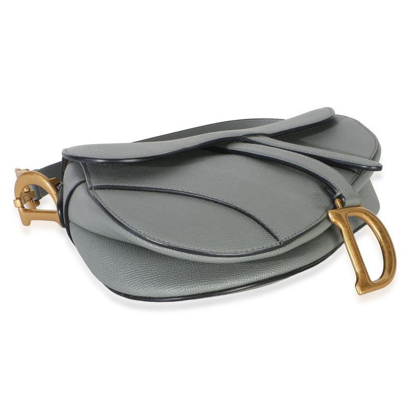 Christian Dior Blue Grey Grained Calfskin Medium Saddle Bag Blue; Gray Leather