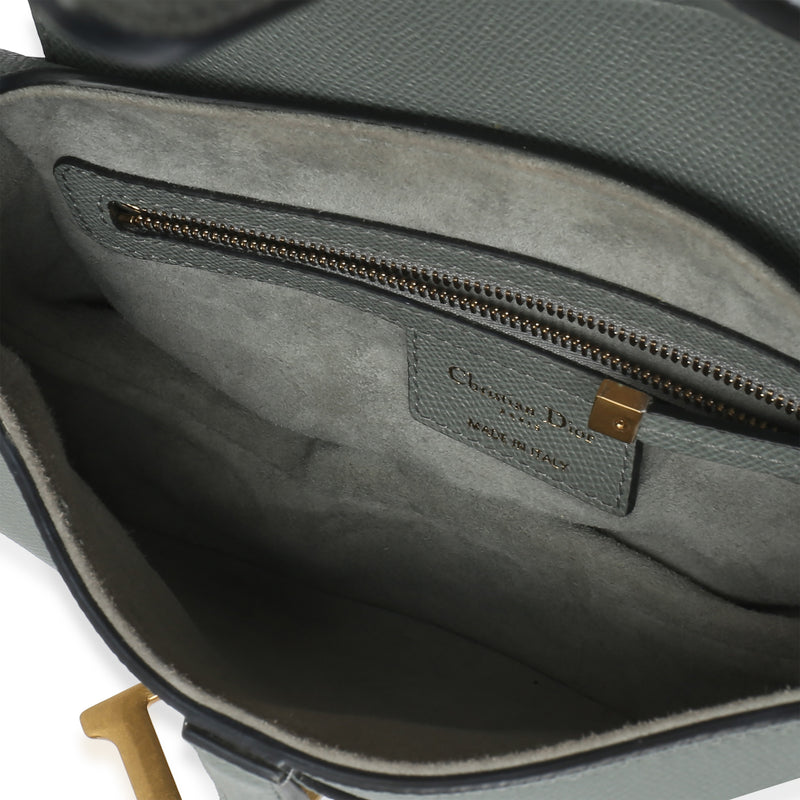 Christian Dior Blue Grey Grained Calfskin Medium Saddle Bag Blue; Gray Leather