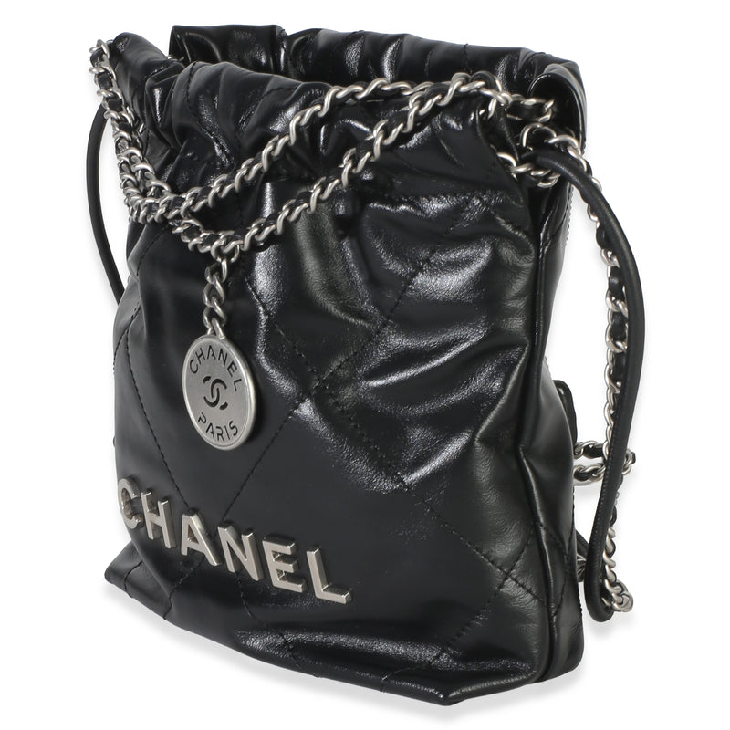 Chanel Black Quilted Calfskin 22 Mini Hobo Leather