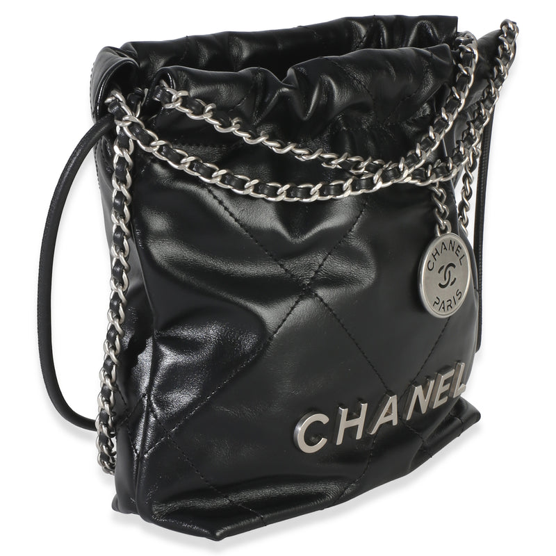 Chanel Black Quilted Calfskin 22 Mini Hobo Leather