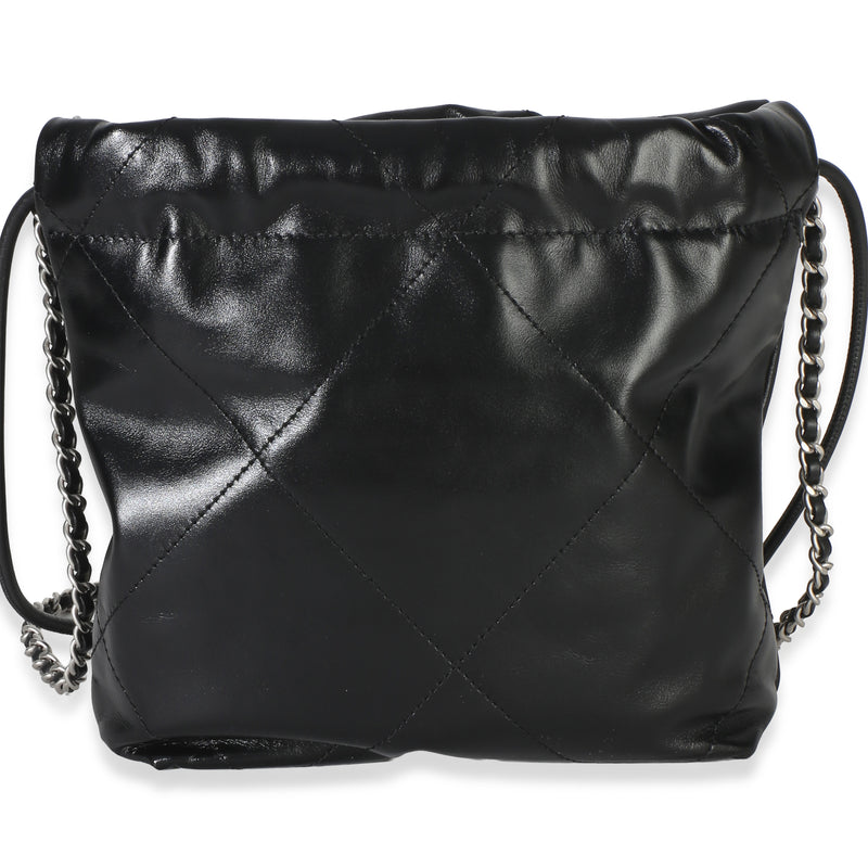 Chanel Black Quilted Calfskin 22 Mini Hobo Leather