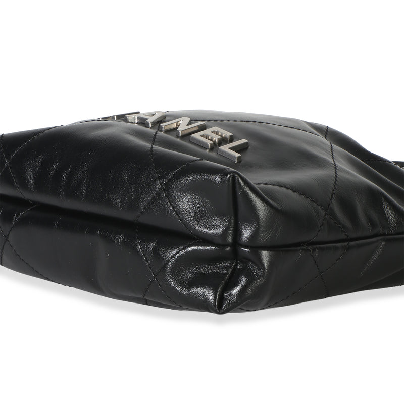 Chanel Black Quilted Calfskin 22 Mini Hobo Leather