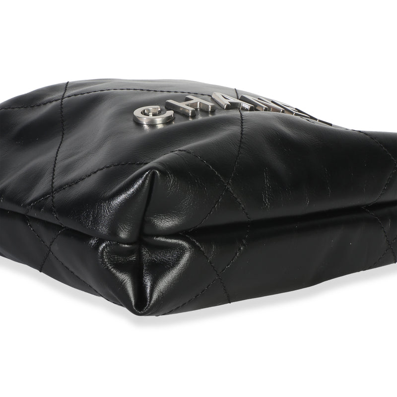 Chanel Black Quilted Calfskin 22 Mini Hobo Leather