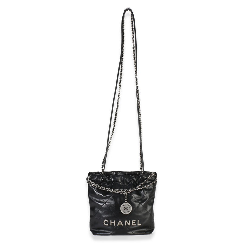 Chanel Black Quilted Calfskin 22 Mini Hobo Leather