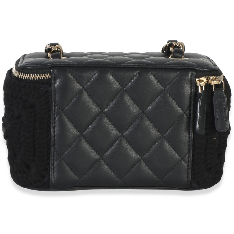 Chanel Black Quilted Lambskin Crochet Small Vanity Case With Chain Fabric Bag