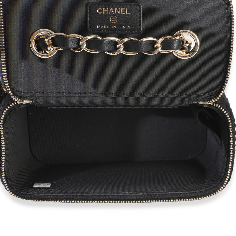 Chanel Black Quilted Lambskin Crochet Small Vanity Case With Chain Fabric Bag