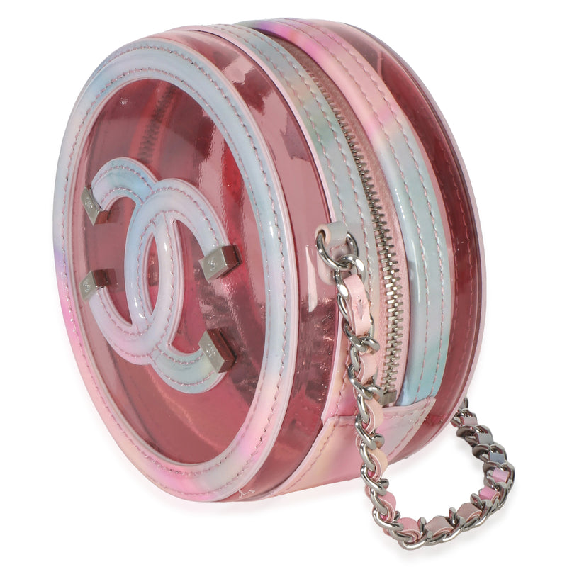 Chanel Pink Multicolor Pvc Lambskin Filigree Round Clutch With Chain Other