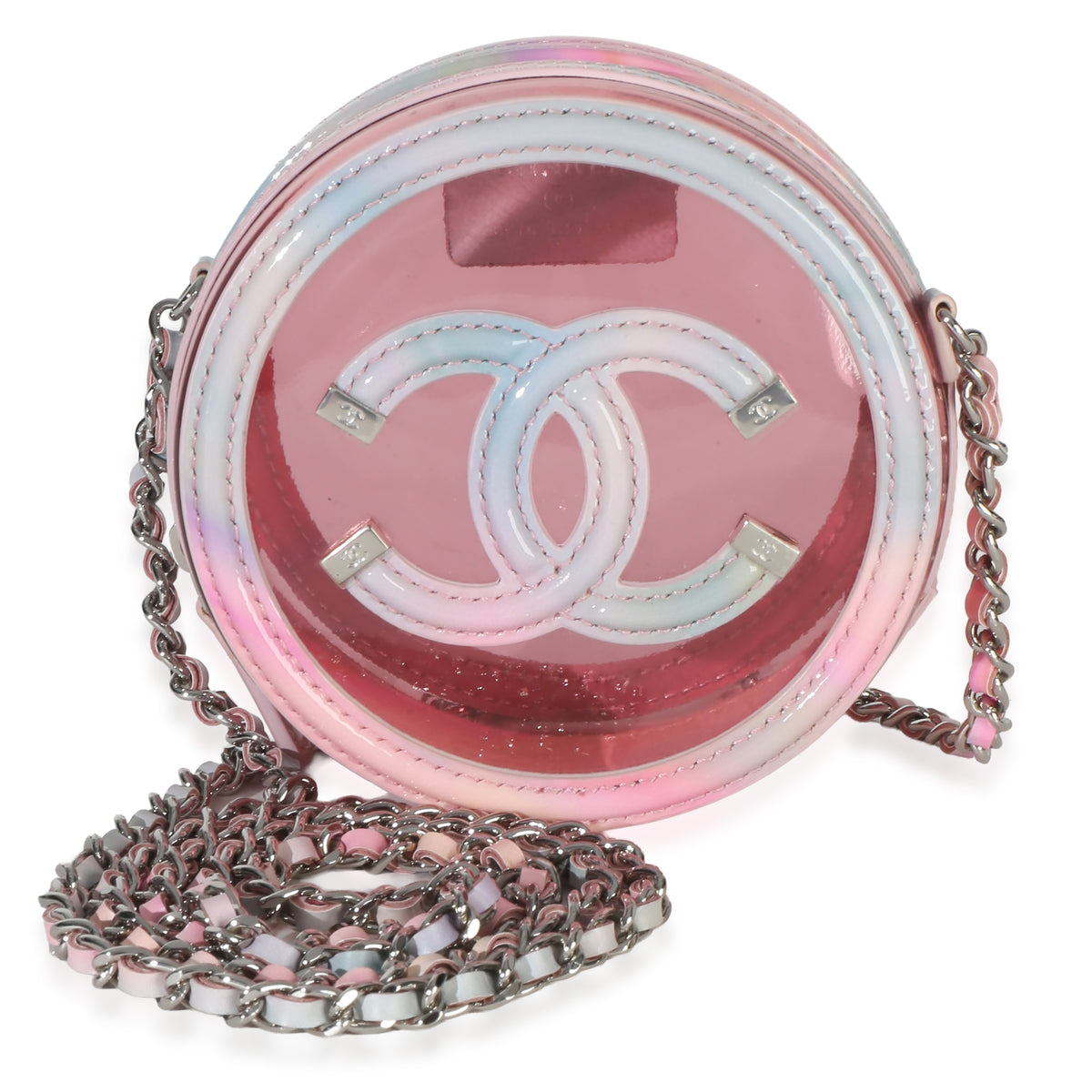 Chanel Pink Multicolor Pvc Lambskin Filigree Round Clutch With Chain Other