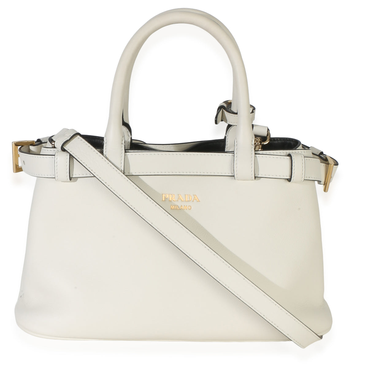 Prada White Nappa Small Belt Shoulder Bag Leather