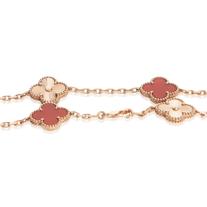 Van Cleef & Arpels Rose Gold Carnelian Vintage Alhambra Necklace 18k