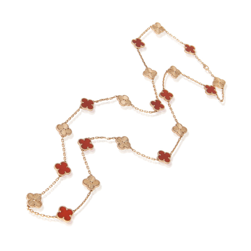 Van Cleef & Arpels Rose Gold Carnelian Vintage Alhambra Necklace 18k
