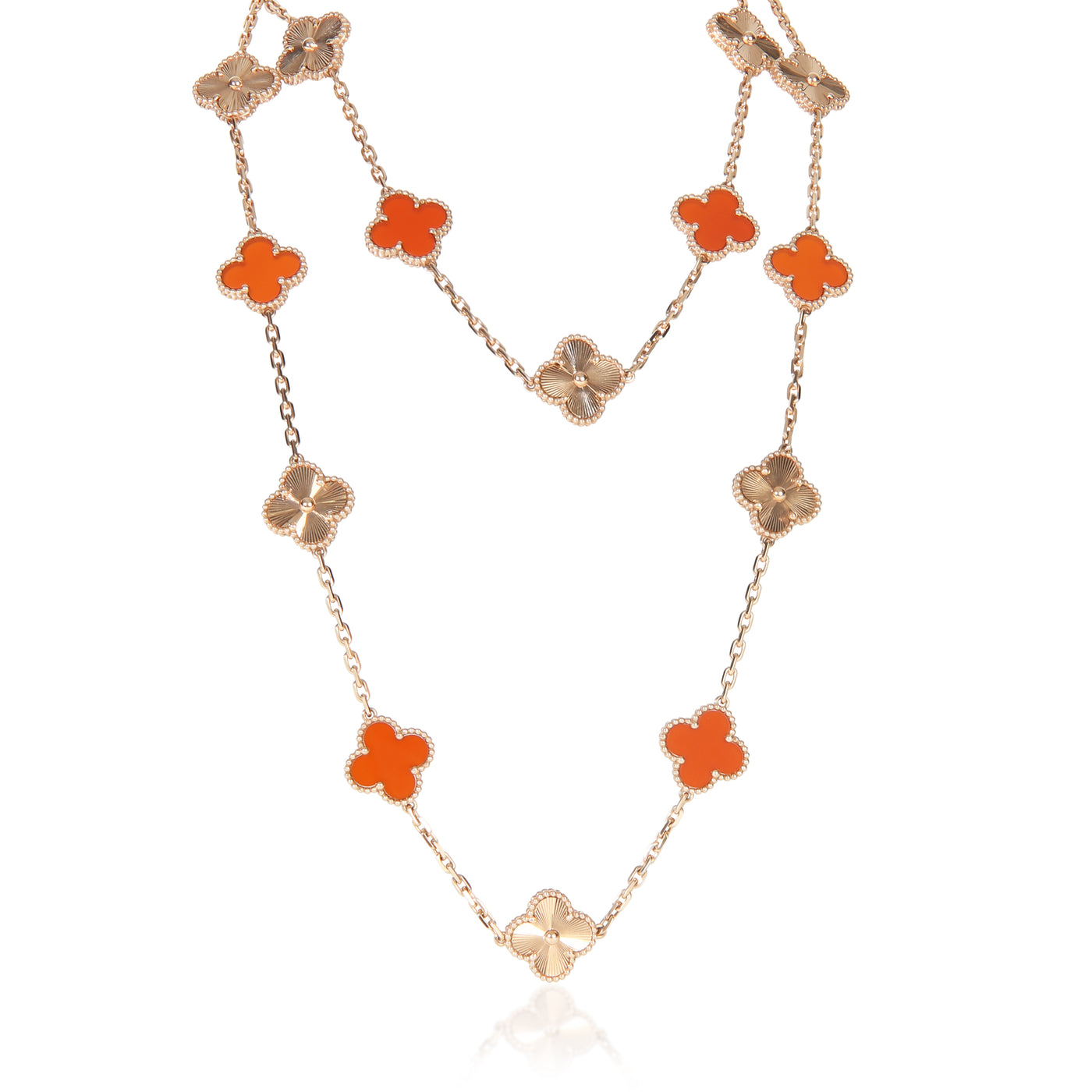 Van Cleef & Arpels Rose Gold Carnelian Vintage Alhambra Necklace 18k