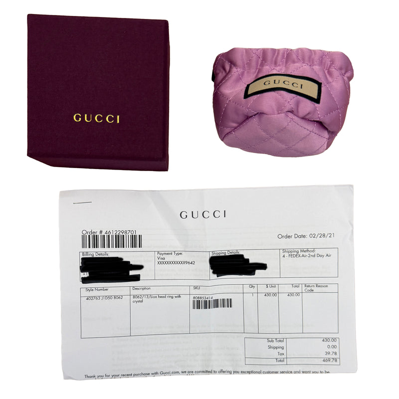 Gucci Crystal Lion Head Ring