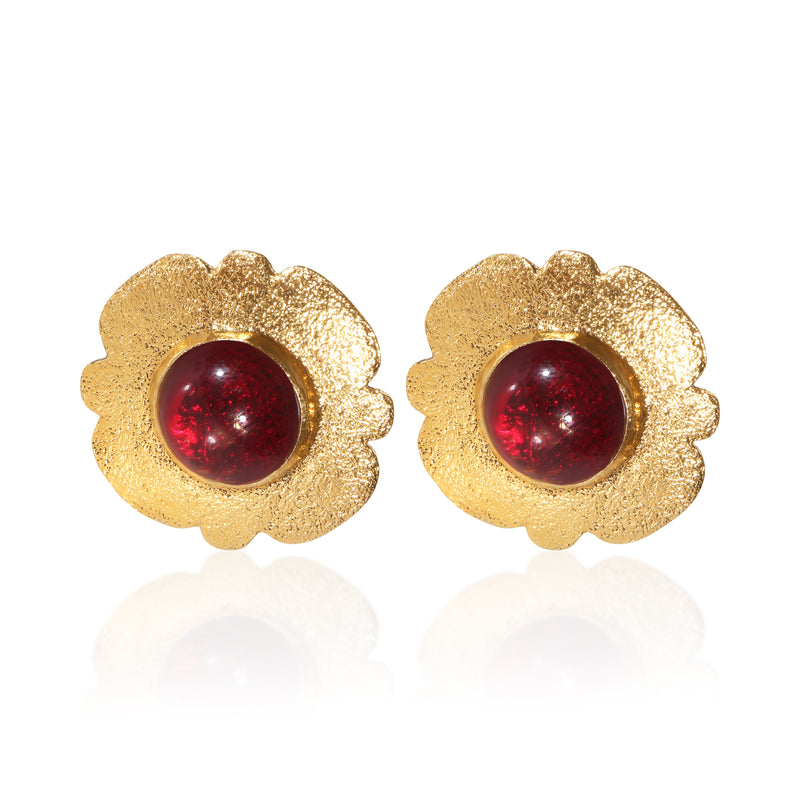 Chanel Gold-Plated 1980s Vintage Red Gripoix Earrings