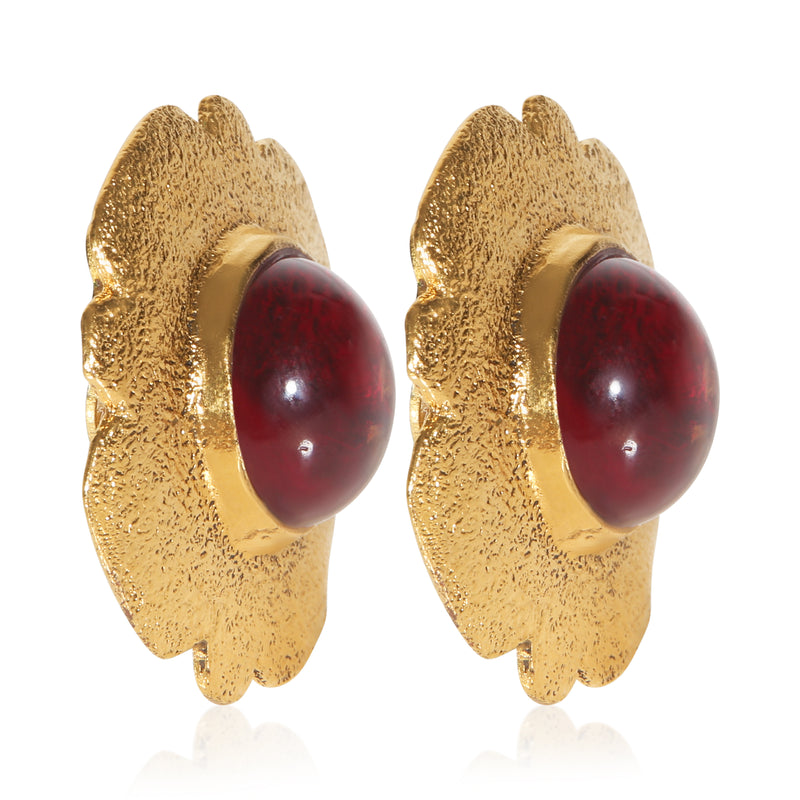 Chanel Gold-Plated 1980s Vintage Red Gripoix Earrings