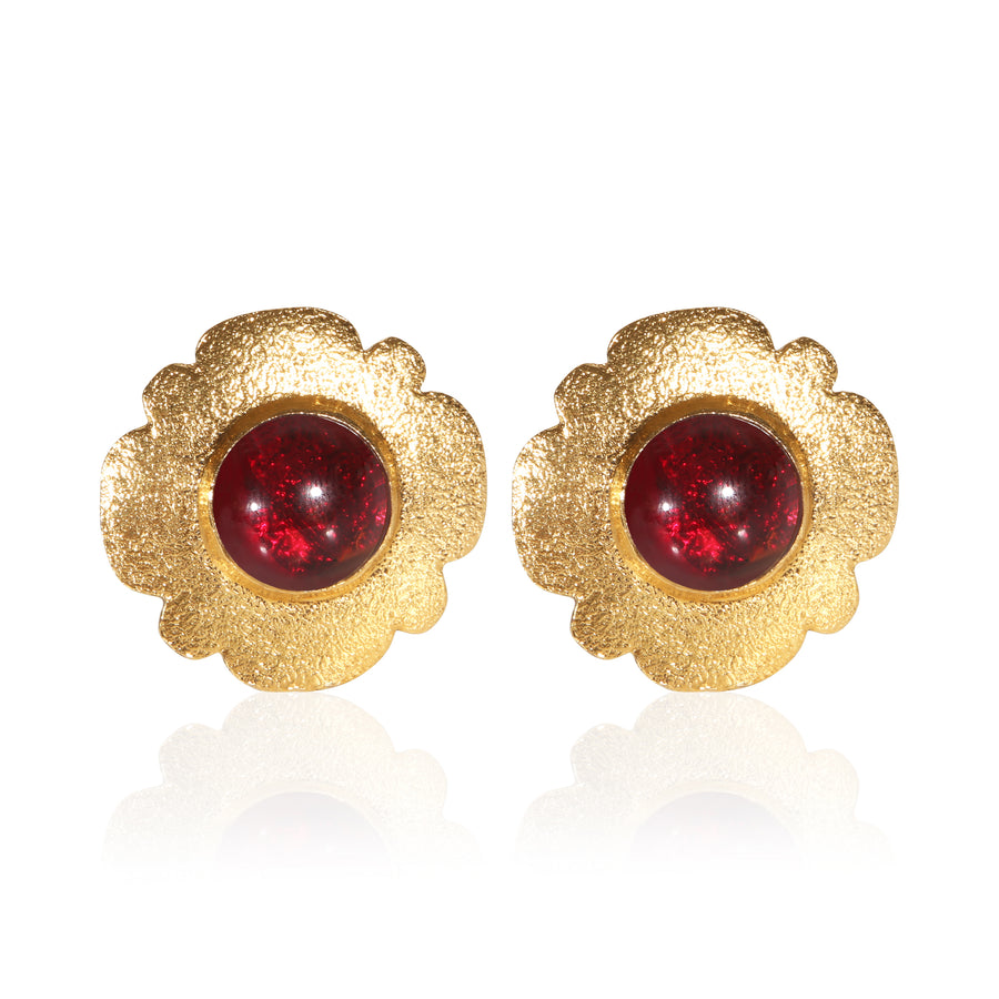 Chanel Gold-Plated 1980s Vintage Red Gripoix Earrings