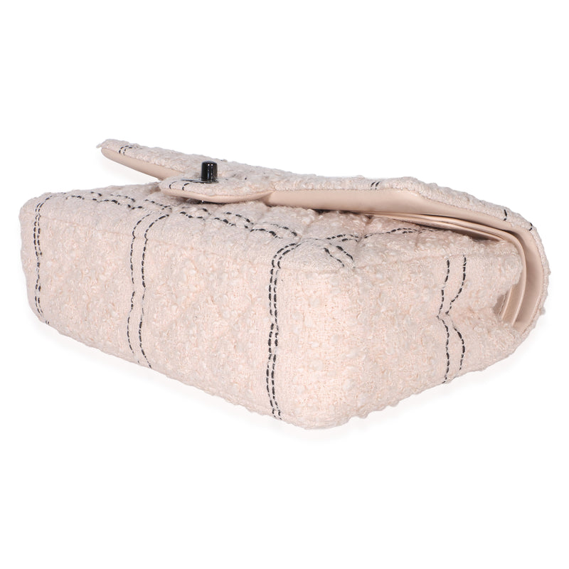 Chanel Light Pink Multicolor Quilted Tweed Medium Double Flap Bag Fabric