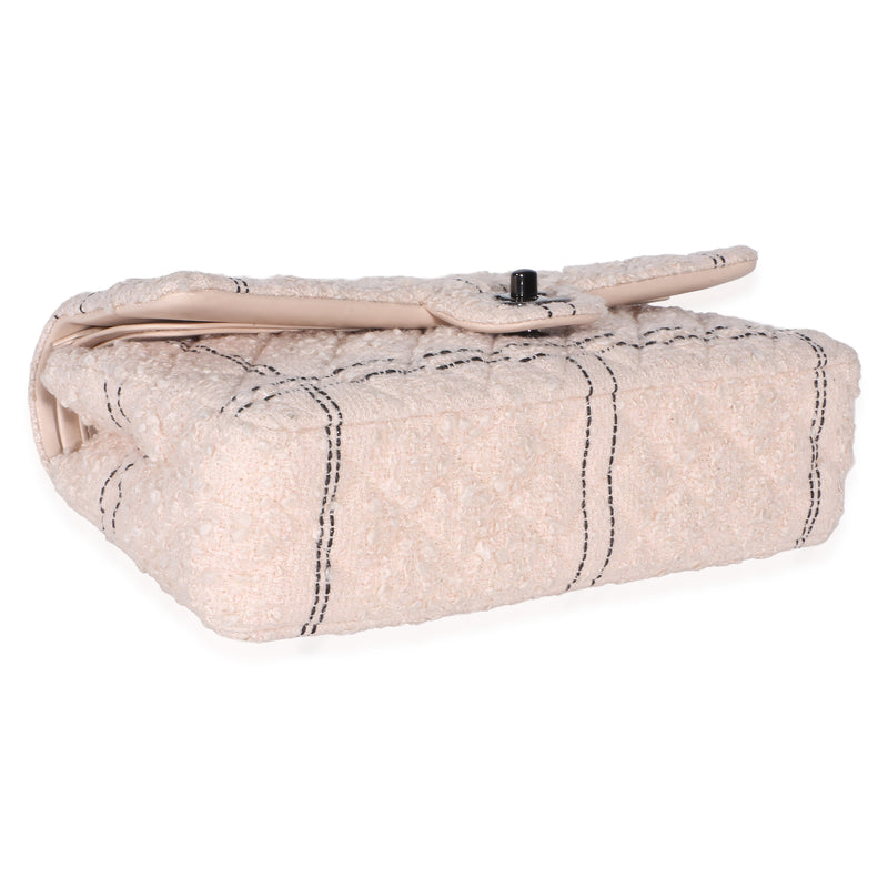Chanel Light Pink Multicolor Quilted Tweed Medium Double Flap Bag Fabric