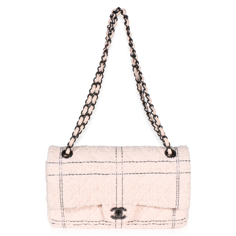 Chanel Light Pink Multicolor Quilted Tweed Medium Double Flap Bag Fabric