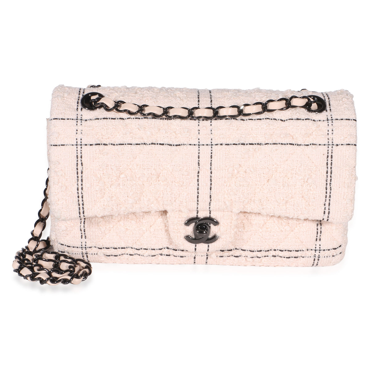 Chanel Light Pink Multicolor Quilted Tweed Medium Double Flap Bag Fabric