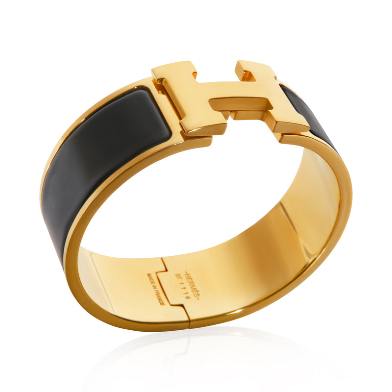 Hermès Gold-Plated Clic Clac Noir Bracelet