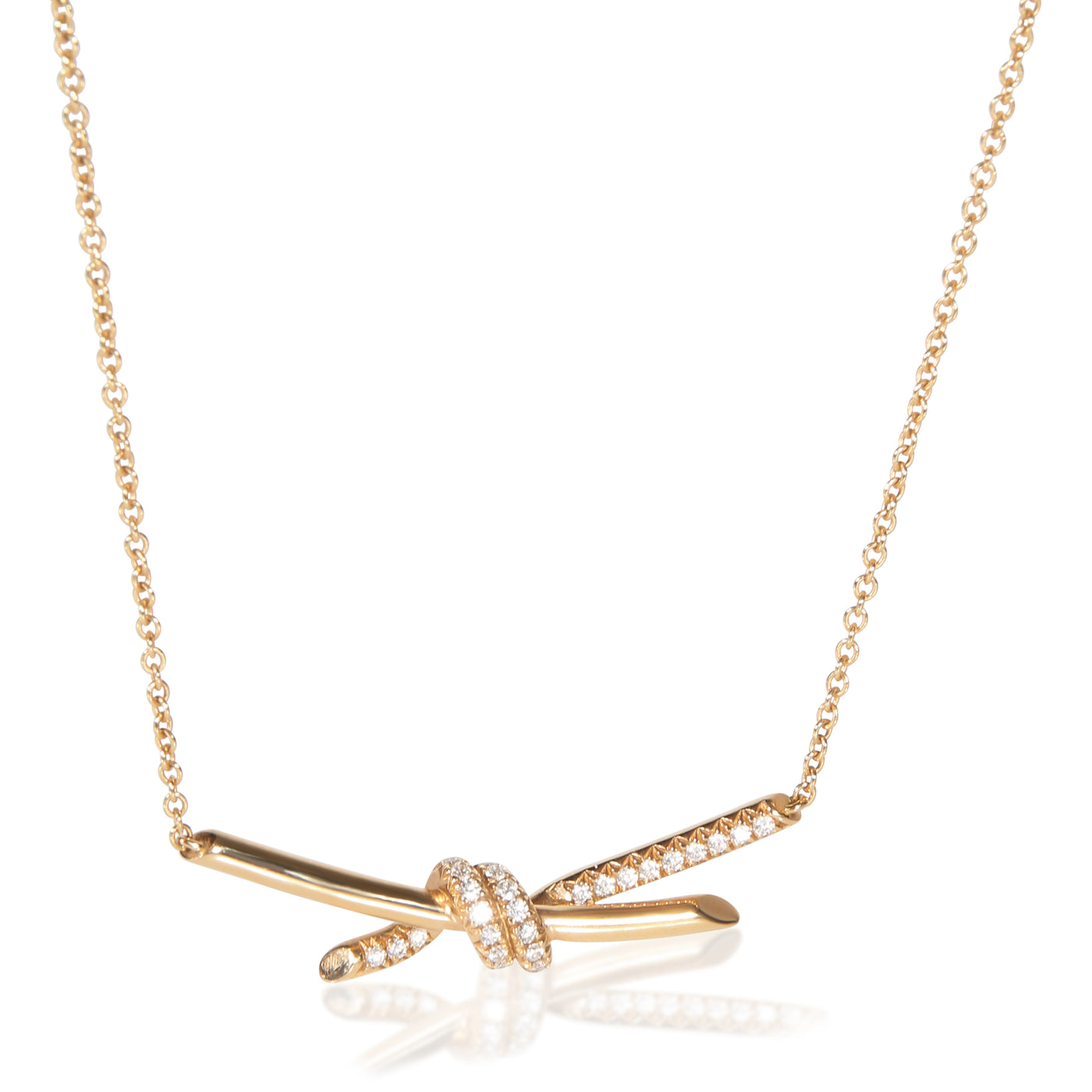 Tiffany & Co. Rose Gold Diamond Knot Necklace 18k