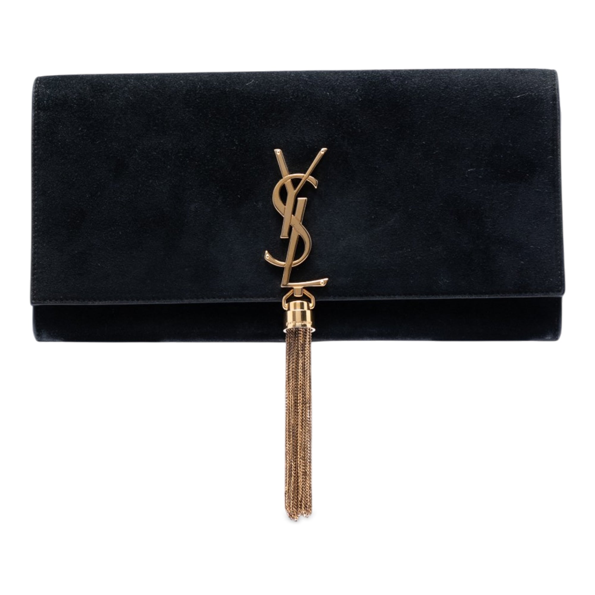 Suede Monogram Kate Tassel Clutch - Image 1