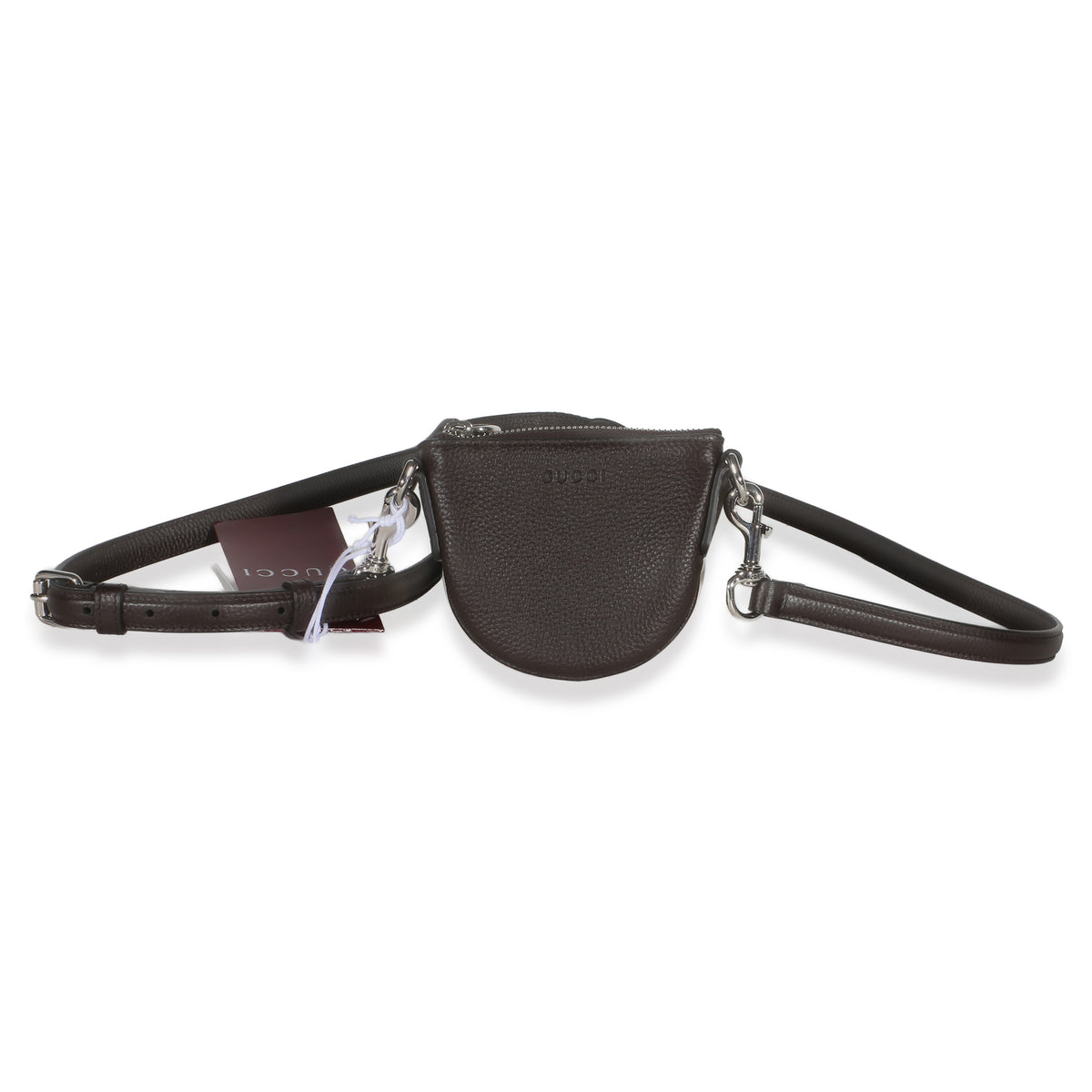 Gucci Brown Pebbled Calfskin Mini B Shoulder Pouch Leather