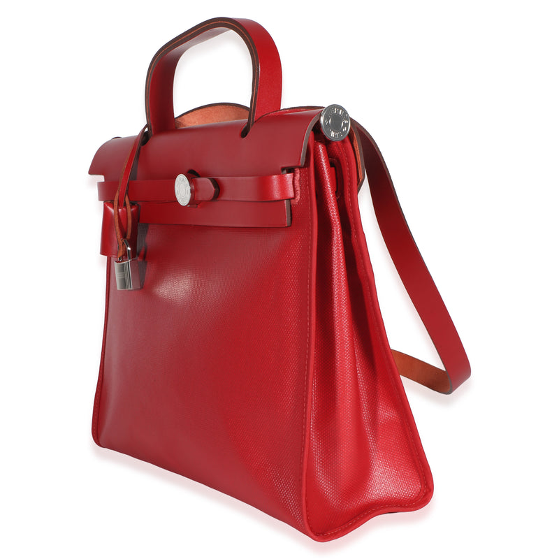 Hermès Rouge Piment Vache Hunter Berline Herbag Zip 31 Pm Phw Red Canvas; Leather Bag
