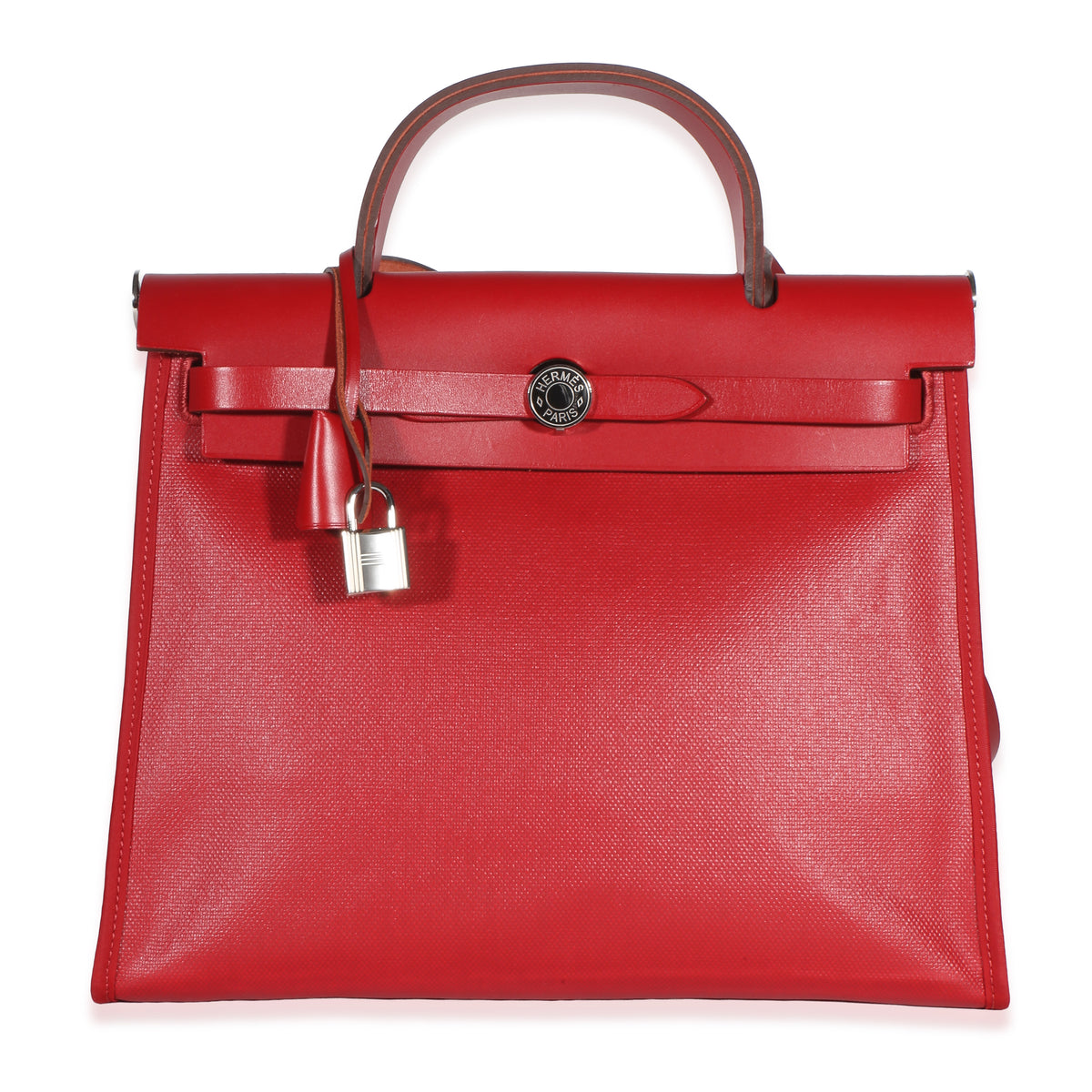 Hermès Rouge Piment Vache Hunter Berline Herbag Zip 31 Pm Phw Red Canvas; Leather Bag