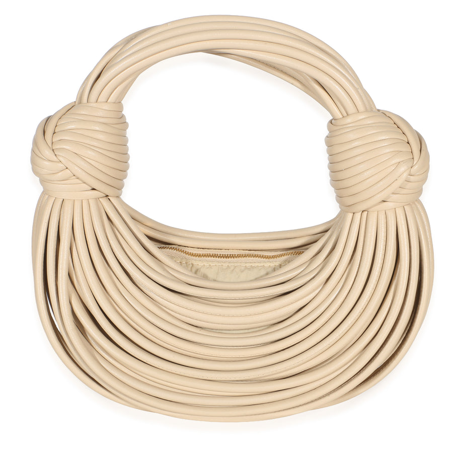 Bottega Veneta Porridge Nappa Mini Tubular Double Knot Bag Beige Leather