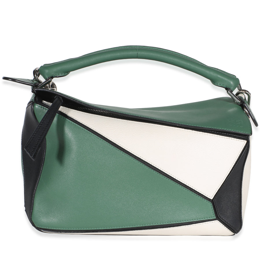 Loewe Green Multicolor Calfskin Medium Puzzle Bag Leather