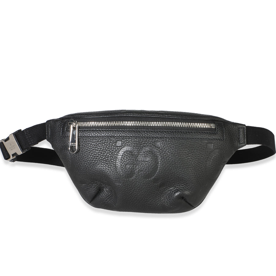 Gucci Black Piuma Calfskin Jumbo Gg Embossed Small Belt Bag Leather Handbag