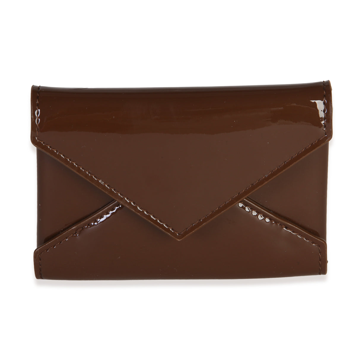 Saint Laurent Brown Patent Envelope Flap Card Case Leather Wallet