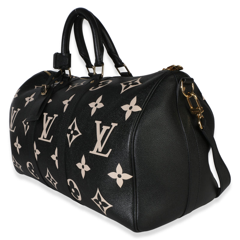 Louis Vuitton Black Cream Giant Monogram Empreinte Keepall Bandouliere 45 Leather Bag