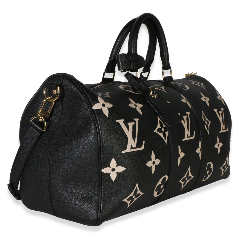 Louis Vuitton Black Cream Giant Monogram Empreinte Keepall Bandouliere 45 Leather Bag