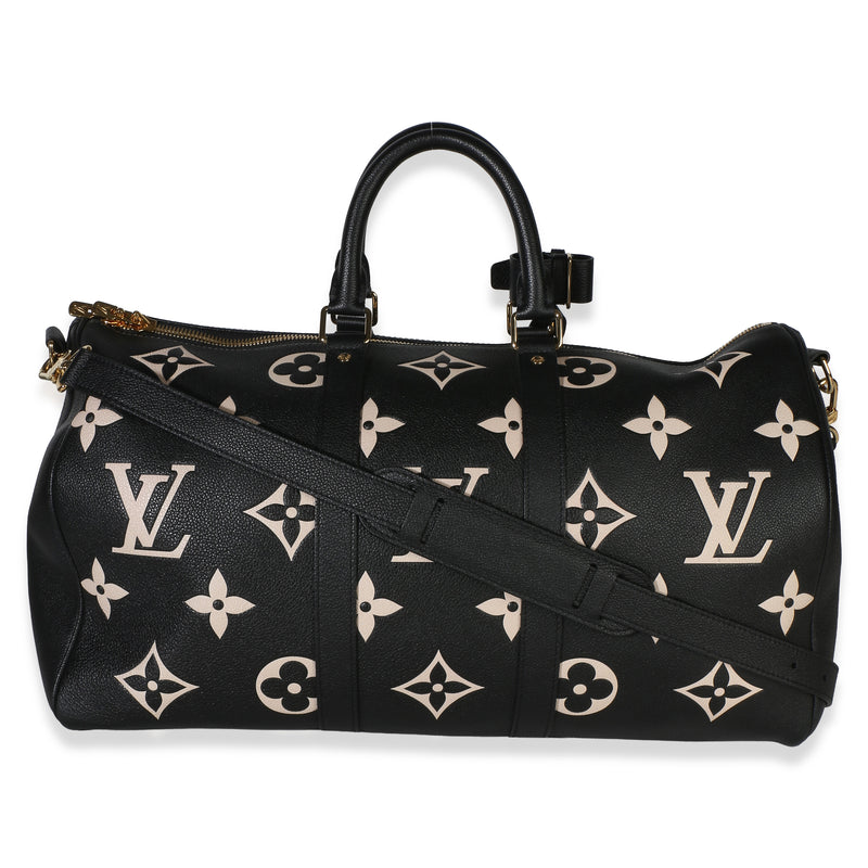 Louis Vuitton Black Cream Giant Monogram Empreinte Keepall Bandouliere 45 Leather Bag