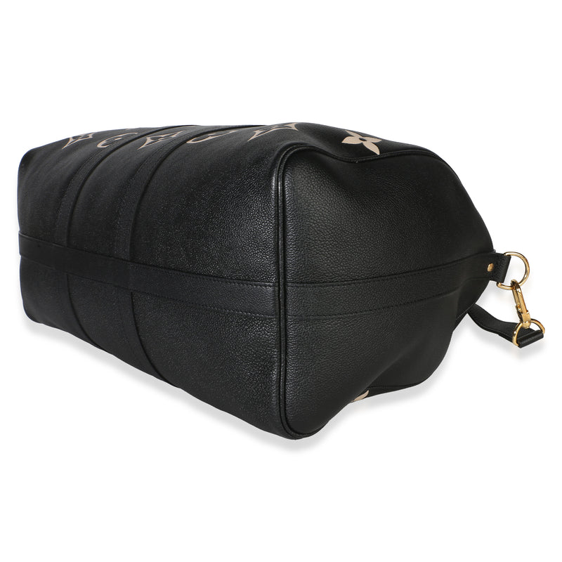 Louis Vuitton Black Cream Giant Monogram Empreinte Keepall Bandouliere 45 Leather Bag