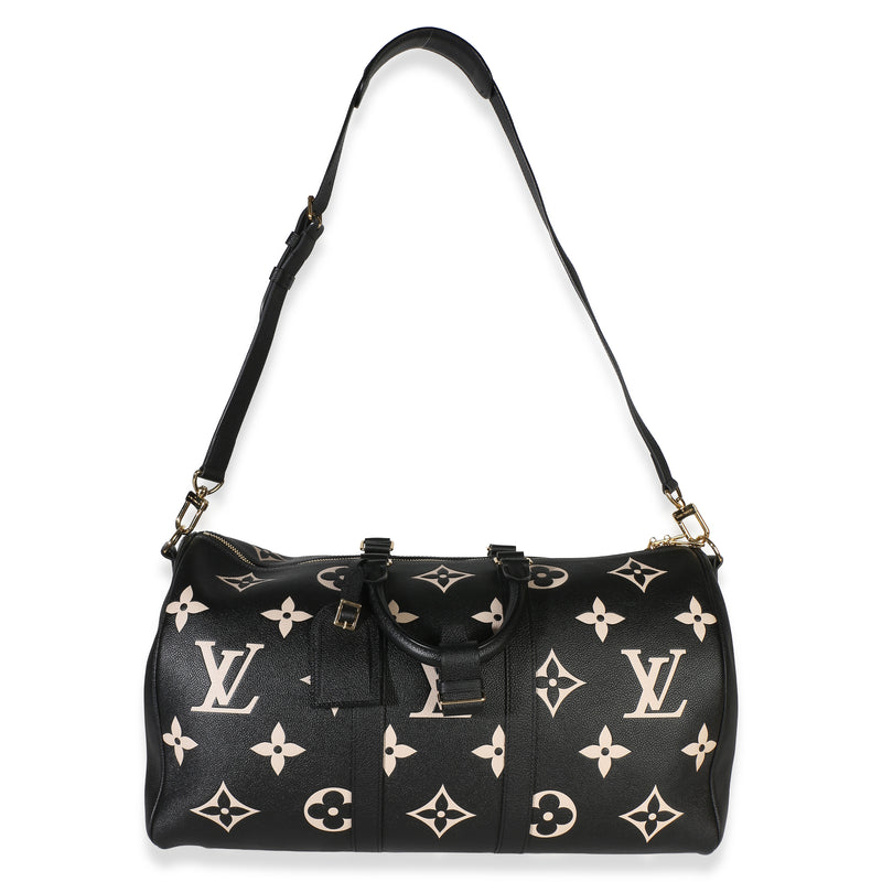 Louis Vuitton Black Cream Giant Monogram Empreinte Keepall Bandouliere 45 Leather Bag