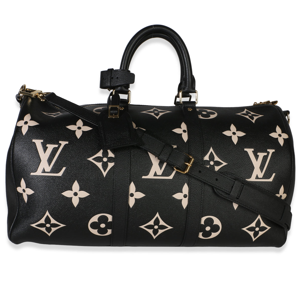 Louis Vuitton Black Cream Giant Monogram Empreinte Keepall Bandouliere 45 Leather Bag