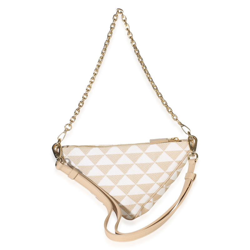 Prada Corda Talco Jacquard Triangolo Symbole Embroidered Canvas Triangle Bag Beige Fabric