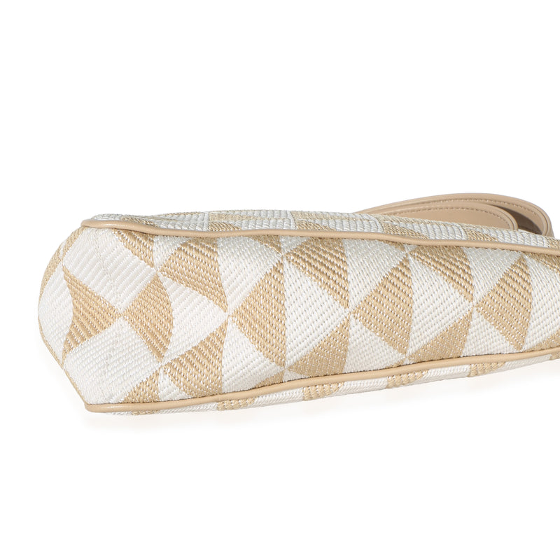 Prada Corda Talco Jacquard Triangolo Symbole Embroidered Canvas Triangle Bag Beige Fabric