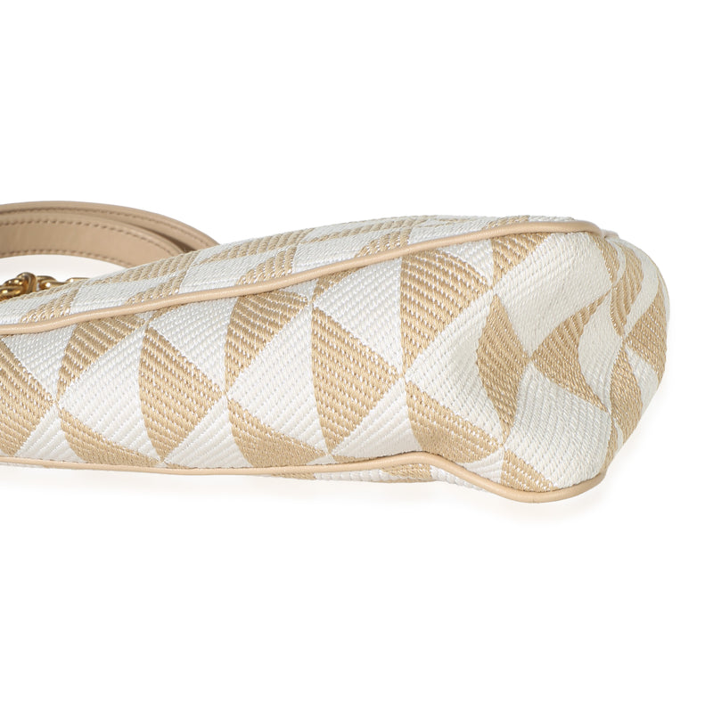 Prada Corda Talco Jacquard Triangolo Symbole Embroidered Canvas Triangle Bag Beige Fabric