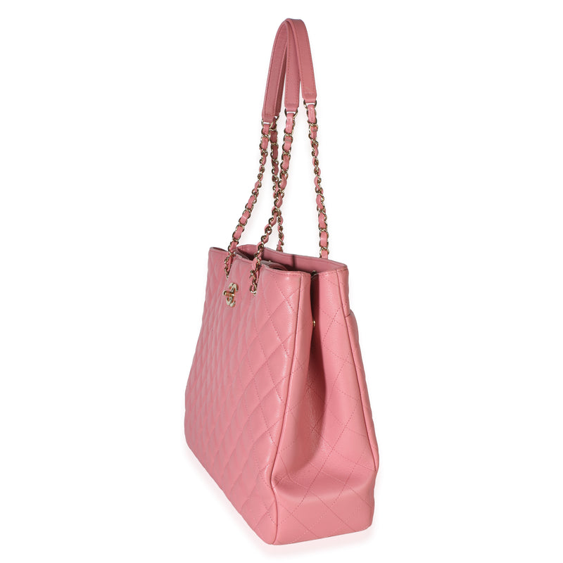Chanel Pink Quilted Caviar Cc Large Shopper Tote Leather