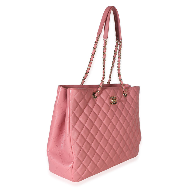 Chanel Pink Quilted Caviar Cc Large Shopper Tote Leather