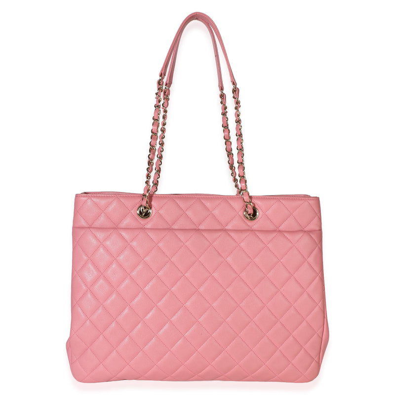Chanel Pink Quilted Caviar Cc Large Shopper Tote Leather
