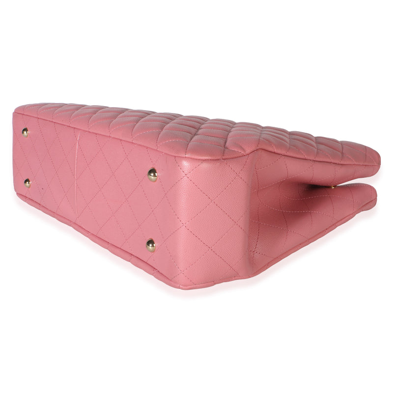 Chanel Pink Quilted Caviar Cc Large Shopper Tote Leather