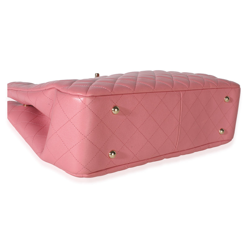 Chanel Pink Quilted Caviar Cc Large Shopper Tote Leather